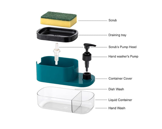 3 in 1 Soap Pump Dispenser for Dishwasher | Free Sponge